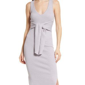 Good American Lilac Ribbed Knit Belted Waist Bodycon Sleeveless Midi Dress